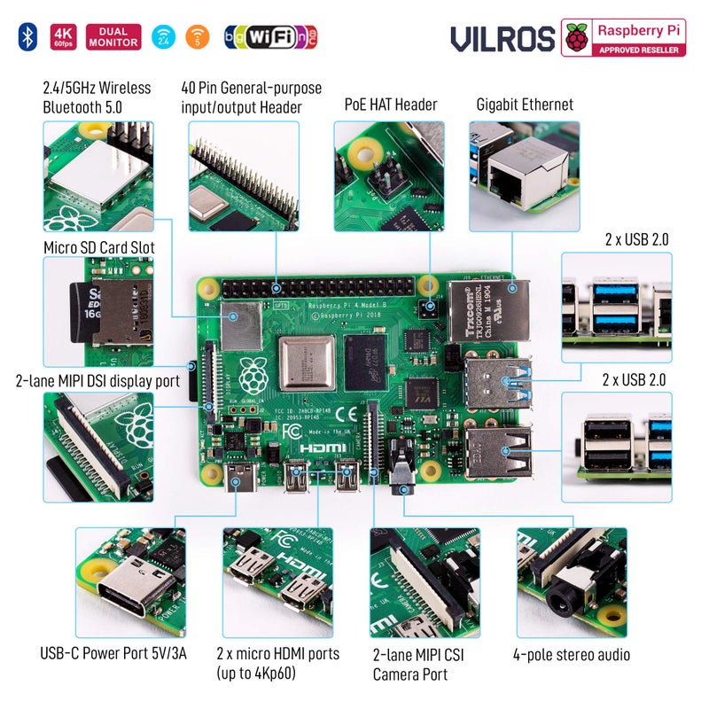 Vilros Raspberry Pi 4 8GB Basic Starter Kit with Fan Cooled Heavy Duty Aluminum Alloy Case (Black Case) - Image 2