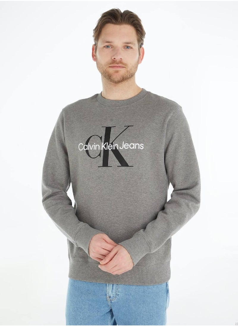 Calvin Klein Jeans - Calvin Klein Jeans Men's Sweatshirt - Sportswear - Cotton , Grey - Image 1