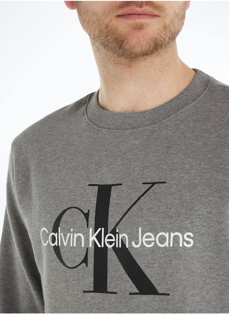 Calvin Klein Jeans - Calvin Klein Jeans Men's Sweatshirt - Sportswear - Cotton , Grey - Image 1