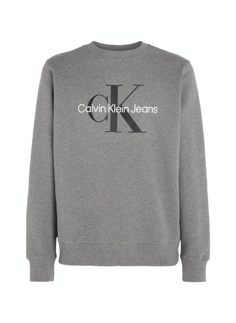 Calvin Klein Jeans - Calvin Klein Jeans Men's Sweatshirt - Sportswear - Cotton , Grey - Image 1