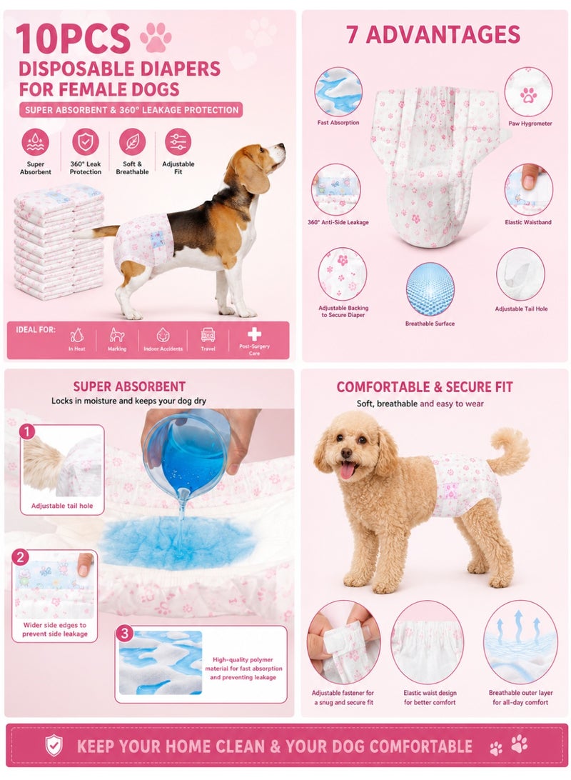 Petto 10pcs Disposable Dog Diapers for Female Dogs - Super Absorbent & 360° Leakage Protection | Ideal for In Heat, Marking & Indoor Accidents - Image 1