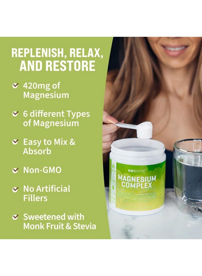 GoBiotix Magnesium Glycinate Powder - Magnesium Complex Supplement with Citrate, Malate, and Glutamine Chelate - Sugar Free, Non GMO - 420 mg per Serving - 60 Servings per Tub - Lemon Lime - Image 4