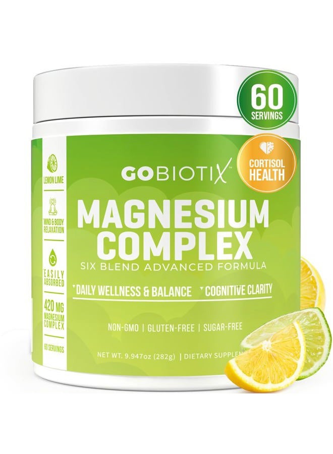 GoBiotix Magnesium Glycinate Powder - Magnesium Complex Supplement with Citrate, Malate, and Glutamine Chelate - Sugar Free, Non GMO - 420 mg per Serving - 60 Servings per Tub - Lemon Lime - Image 1