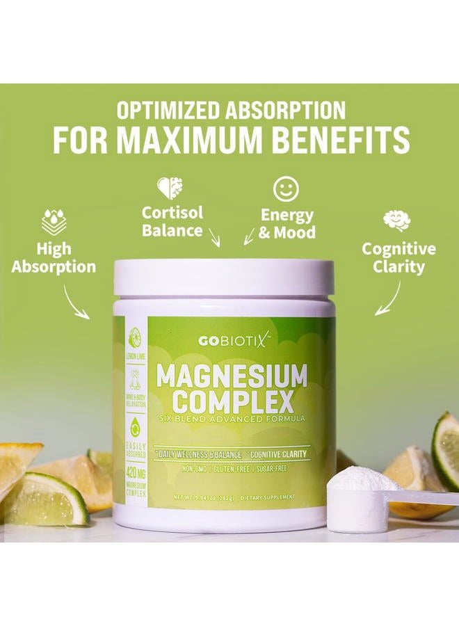 GoBiotix Magnesium Glycinate Powder - Magnesium Complex Supplement with Citrate, Malate, and Glutamine Chelate - Sugar Free, Non GMO - 420 mg per Serving - 60 Servings per Tub - Lemon Lime - Image 2