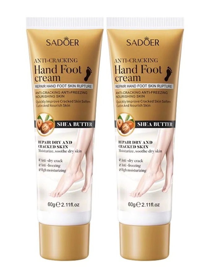 2Pcs Anti Cracking Hand Foot Cream Shea Butter Foot Cream Repair Dry and Cracked Skin Deep Moisturize Soothe Dry Skin