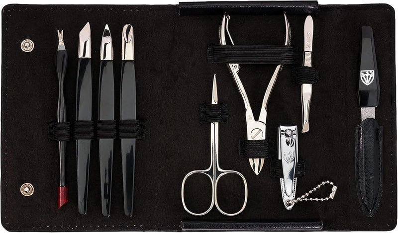 3 Swords Germany 3 Swords Germany - brand quality 9 piece manicure pedicure grooming kit set for professional finger & toe nail care scissors clipper fashion leather case in gift box, Made in Solingen Germany (03584)