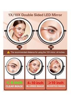 Arabest Makeup Mirror with 3 Colors Dimmable Light, 1X/10X Magnification LED Makeup Mirror, Height Adjustable, 8 Inch Double Sided Rechargeable Makeup Mirror, 360° Rotation Cordless  - Image 2