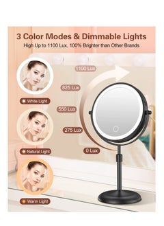 Arabest Makeup Mirror with 3 Colors Dimmable Light, 1X/10X Magnification LED Makeup Mirror, Height Adjustable, 8 Inch Double Sided Rechargeable Makeup Mirror, 360° Rotation Cordless  - Image 3
