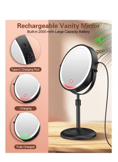 Arabest Makeup Mirror with 3 Colors Dimmable Light, 1X/10X Magnification LED Makeup Mirror, Height Adjustable, 8 Inch Double Sided Rechargeable Makeup Mirror, 360° Rotation Cordless  - Image 5