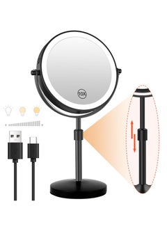 Arabest Makeup Mirror with 3 Colors Dimmable Light, 1X/10X Magnification LED Makeup Mirror, Height Adjustable, 8 Inch Double Sided Rechargeable Makeup Mirror, 360° Rotation Cordless  - Image 1