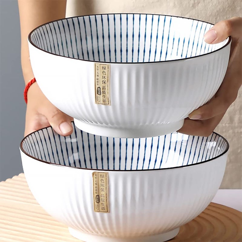 Houlu 60 oz Pho Bowls, Large Soup Bowl, Japanese Ramen Bowl Set, 8 inches Big Porcelain Bowls Set of 3, Striped Pattern - Image 5