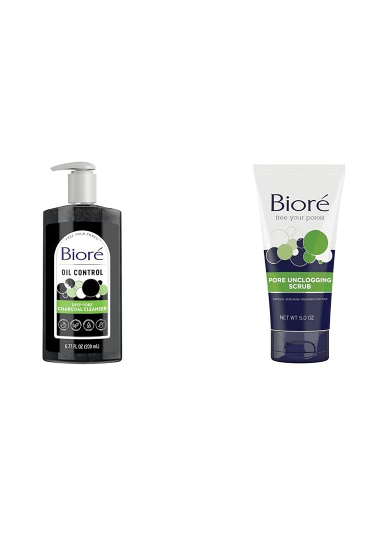 Biore Bioré Deep Pore Charcoal Face Wash, Facial Cleanser for Dirt and Makeup Removal From Oily Skin, 6.77 Ounce & Bioré Pore Unclogging Scrub, Removes Excess Dirt and Oils, Face Scrub  - Image 4