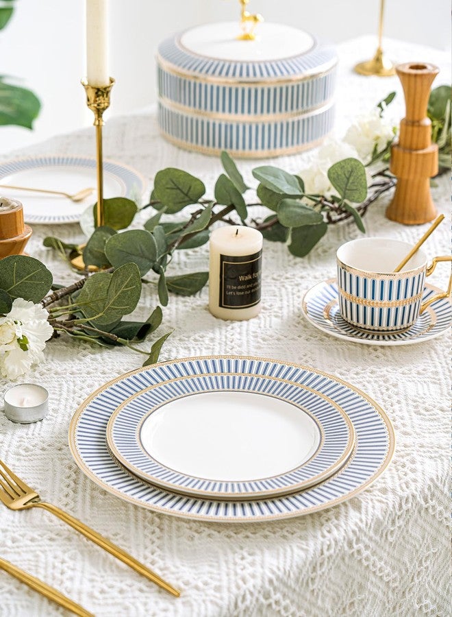 CwlwGO-10 Inch Bone China Salad Plates Sets of 4 Modern Elegant Round Dishes Dessert Plate Set Dinnerware Dish Serving Plates for Kitchen,Not Suitable for Microwave. - Image 4