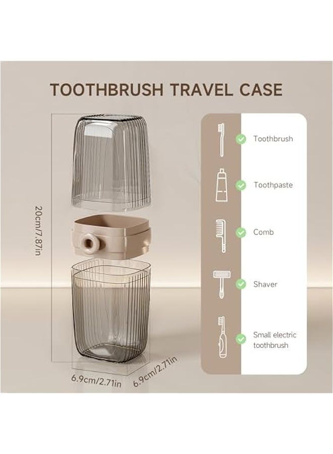 Beauenty Travel Toothbrush Case, 2 in 1 Dustproof Toothbrush Cover and Rinse Cup, Large Capacity Toothbrush Cup, Portable Storage Container for Business, Camping, School, Trip, Beige&Clear - Image 2