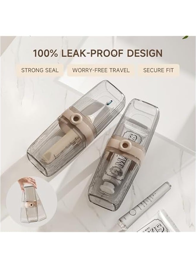 Beauenty Travel Toothbrush Case, 2 in 1 Dustproof Toothbrush Cover and Rinse Cup, Large Capacity Toothbrush Cup, Portable Storage Container for Business, Camping, School, Trip, Beige&Clear - Image 5