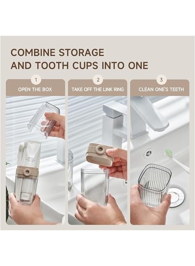 Beauenty Travel Toothbrush Case, 2 in 1 Dustproof Toothbrush Cover and Rinse Cup, Large Capacity Toothbrush Cup, Portable Storage Container for Business, Camping, School, Trip, Beige&Clear - Image 3