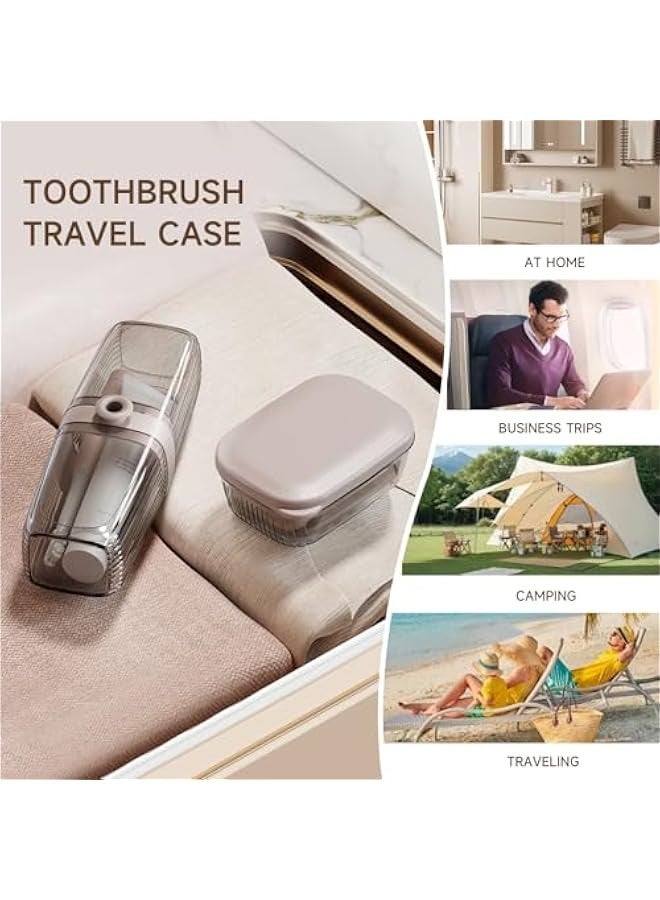 Beauenty Travel Toothbrush Case, 2 in 1 Dustproof Toothbrush Cover and Rinse Cup, Large Capacity Toothbrush Cup, Portable Storage Container for Business, Camping, School, Trip, Beige&Clear - Image 4