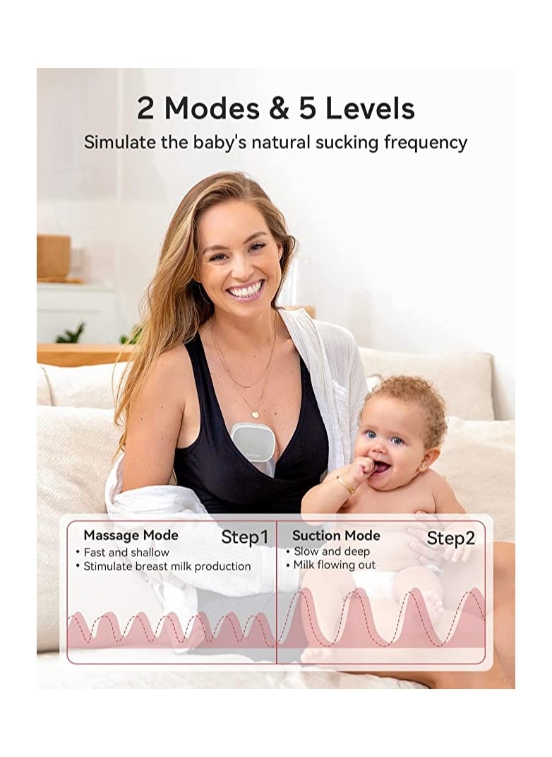Gonice Wearable Breast Pump - Hands-Free Breast Pump with 2 Mode & 5 Levels, Portable Electric Wearable Breast Pump, Painless Breastfeeding Breastpump Can Be Worn in-Bra, 24mm Gray  - Image 4