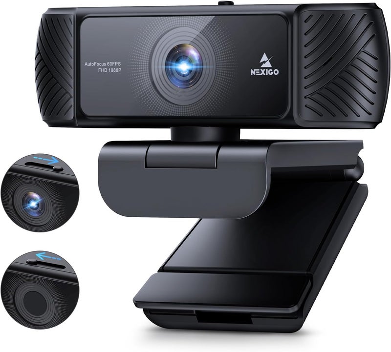 NEXIGO كاميرا ويب 1080P 60FPS مع تحكم بالبرمجيات وميكروفون، تركيز تلقائي، مع غطاء خصوصية، كاميرا ويب كمبيوتر N680P Pro لسكايب وزوم وتيمز، ماك، كمبيوتر محمول، سطح المكتب - Image 1