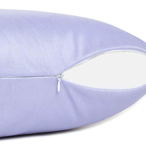 Oussum Cushion Cover Silk Dupion Cushion Case Solid Throw Pillow Covers Soft Pillows Case for Sofa Home Decor 18”X18” (Light Purple) - Image 5