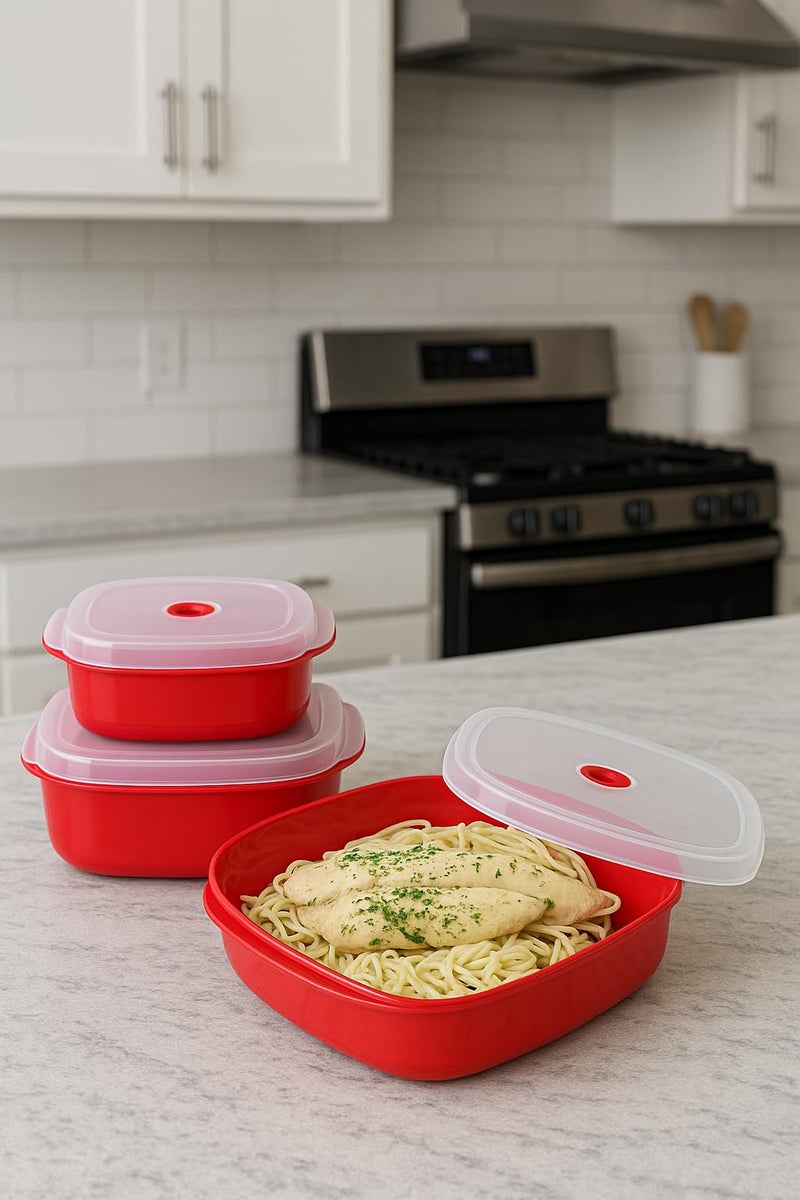 Reston Lloyd Nesting Microwave Containers, Set of 3, Adjustable Steam Vents, Airtight, Meal Prep, Durable BPA-Free Plastic- Freezer & Dishwasher Safe, Cookware & Food Storage, Anyday Cookware, Azure - Image 4