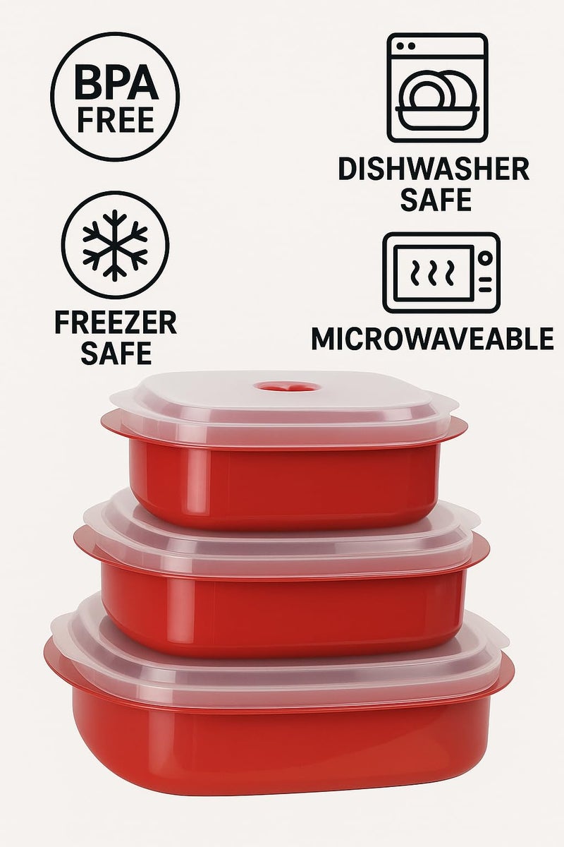 Reston Lloyd Nesting Microwave Containers, Set of 3, Adjustable Steam Vents, Airtight, Meal Prep, Durable BPA-Free Plastic- Freezer & Dishwasher Safe, Cookware & Food Storage, Anyday Cookware, Azure - Image 3