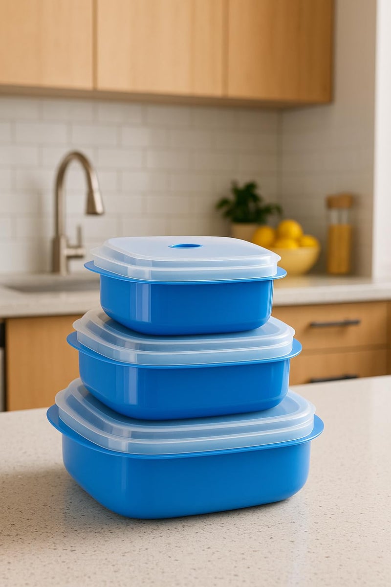 Reston Lloyd Nesting Microwave Containers, Set of 3, Adjustable Steam Vents, Airtight, Meal Prep, Durable BPA-Free Plastic- Freezer & Dishwasher Safe, Cookware & Food Storage, Anyday Cookware, Azure - Image 5