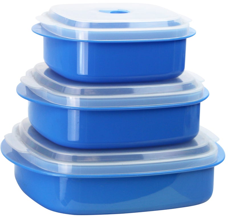 Reston Lloyd Nesting Microwave Containers, Set of 3, Adjustable Steam Vents, Airtight, Meal Prep, Durable BPA-Free Plastic- Freezer & Dishwasher Safe, Cookware & Food Storage, Anyday Cookware, Azure - Image 1
