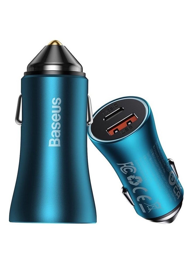 بيسوس محول شاحن سريع بقابس للسيارة بقدرة 60 وات وبمنفذي USB بتقنية الشحن السريع إصدار 3.0 وبتقنية PD لأجهزة آيفون 13 برو/13 برو ماكس/13/13 ميني/12 برو ماكس/11 برو ماكس/آي باد 9 الحديث/آي باد ميني 6/جالاكسي S20 وS10 أزرق - Image 1