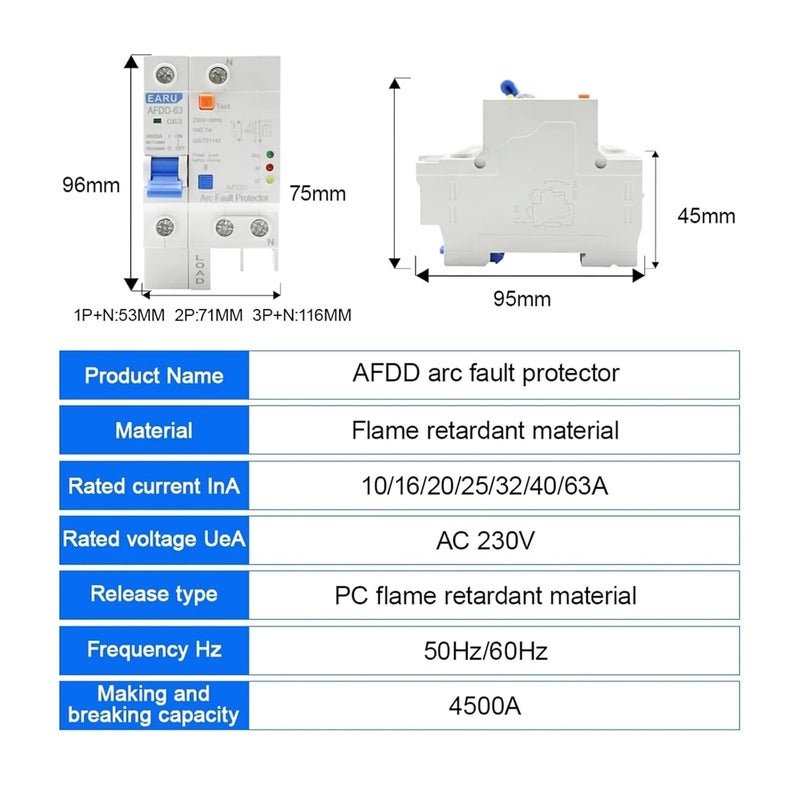 AFDD 63 2P 40A 220V قاطع دائرة واقي من أعطال القوس الكهربائي RCBO - Image 3