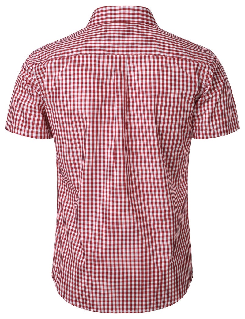 LucMatton Men's Gingham Short Sleeve Button Down Shirt Cotton Regular Fit Plaid Dress Shirts with Pocket Red Large - Image 3