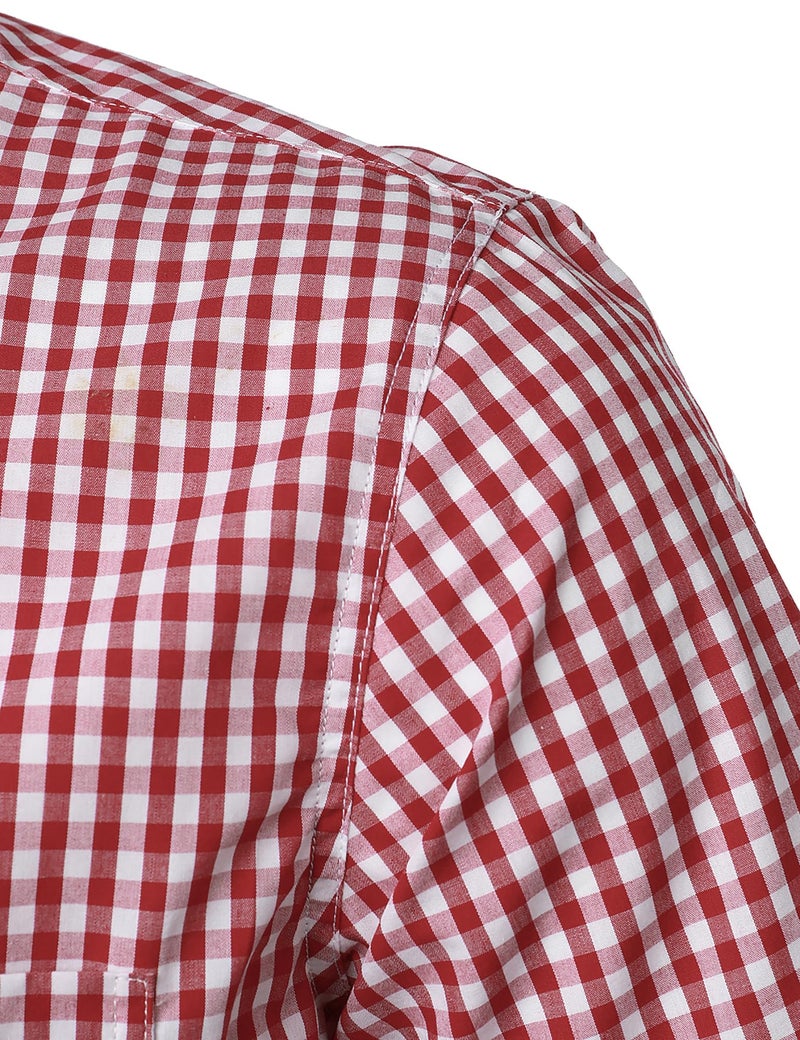LucMatton Men's Gingham Short Sleeve Button Down Shirt Cotton Regular Fit Plaid Dress Shirts with Pocket Red Large - Image 5