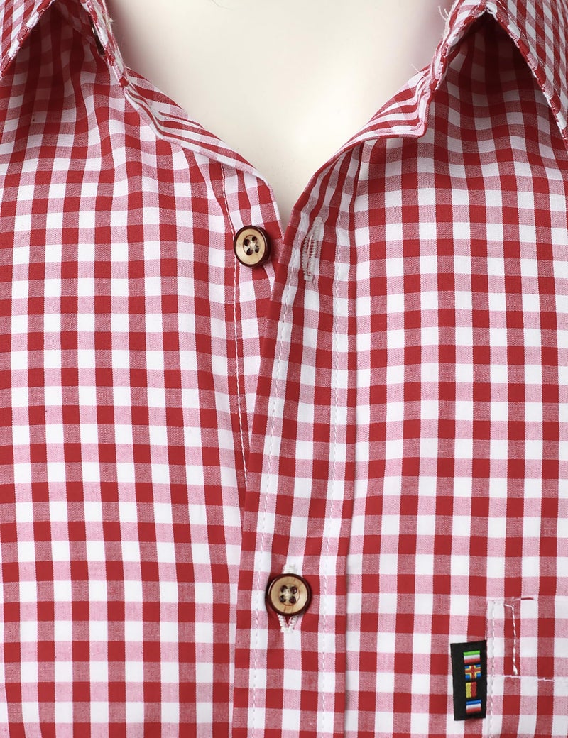 LucMatton Men's Gingham Short Sleeve Button Down Shirt Cotton Regular Fit Plaid Dress Shirts with Pocket Red Large - Image 4