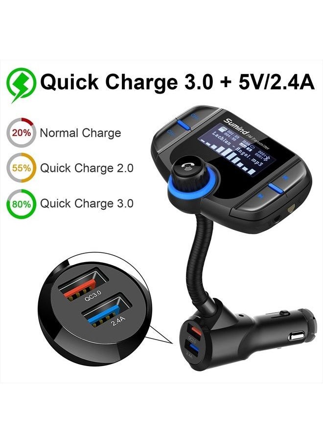 (Upgraded Version) Bluetooth FM Transmitter, Sumind Wireless Radio Adapter Hands-Free Car Kit with 1.7 Inch Display, QC3.0 and Smart 2.4A Dual USB Ports, AUX Input/Output, TF Card Mp3 Player