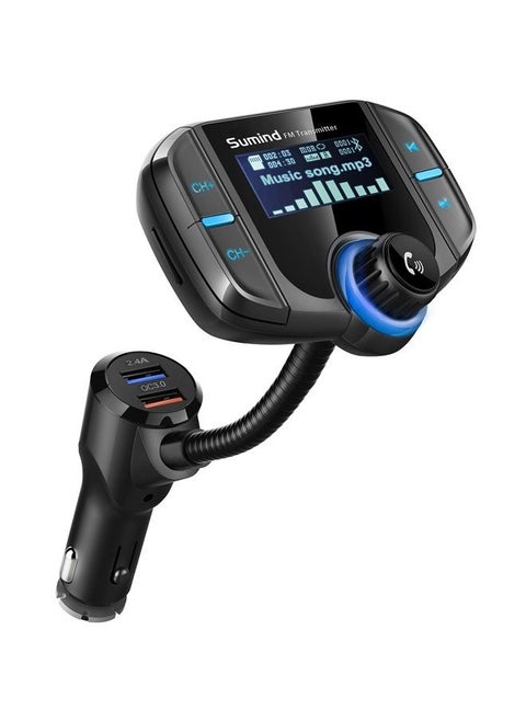 (Upgraded Version) Bluetooth FM Transmitter, Sumind Wireless Radio Adapter Hands-Free Car Kit with 1.7 Inch Display, QC3.0 and Smart 2.4A Dual USB Ports, AUX Input/Output, TF Card Mp3 Player