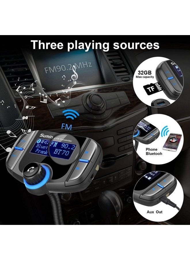 (Upgraded Version) Bluetooth FM Transmitter, Sumind Wireless Radio Adapter Hands-Free Car Kit with 1.7 Inch Display, QC3.0 and Smart 2.4A Dual USB Ports, AUX Input/Output, TF Card Mp3 Player
