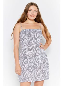 Women Zebra Print Mini Casual Dress, Grey