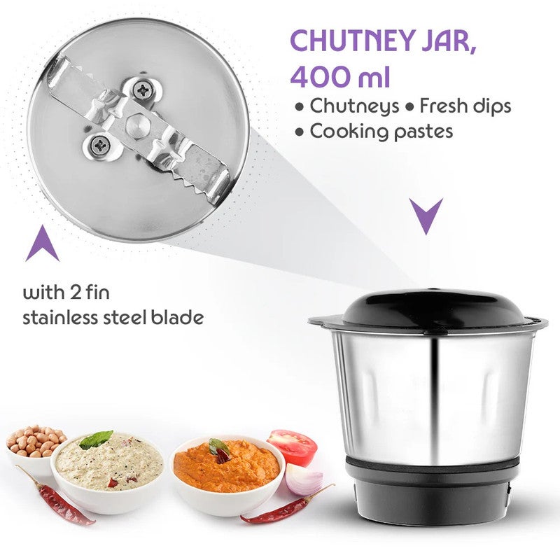 بوروسيل خلاط متعدد الاستخدامات ٣ في ١، ٦٠٠ واط، مطحنة وخلاط | محرك قوي، تحكم في السرعة مع نبضات | وعاء كبير غير قابل للكسر سعة ١.٥ لتر، وعاء مطحنة، وعاء مفرمة لحم | طحن رطب وجاف - Image 5