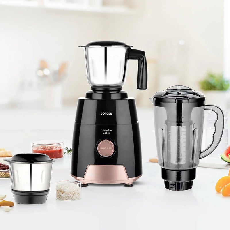 بوروسيل خلاط متعدد الاستخدامات ٣ في ١، ٦٠٠ واط، مطحنة وخلاط | محرك قوي، تحكم في السرعة مع نبضات | وعاء كبير غير قابل للكسر سعة ١.٥ لتر، وعاء مطحنة، وعاء مفرمة لحم | طحن رطب وجاف - Image 1
