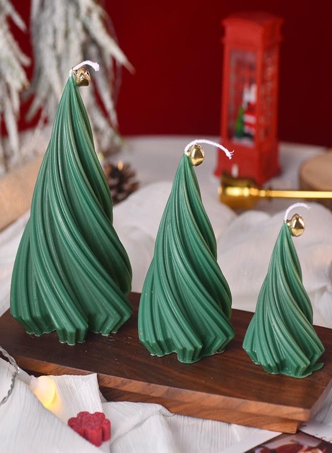 LPUSA Christmas Tree Candle Spiral Pillar Candles Scented Soy Wax,Christmas Table Decor,Winter Centerpieces,Fireplace Mantel, Seasonal Home Decor，Set of 3,Green - Image 1