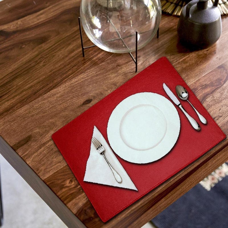 Rising Bloom Faux Leather Placemats for Dinner Table - Pack of 4 (Red (Plain)) - Image 2
