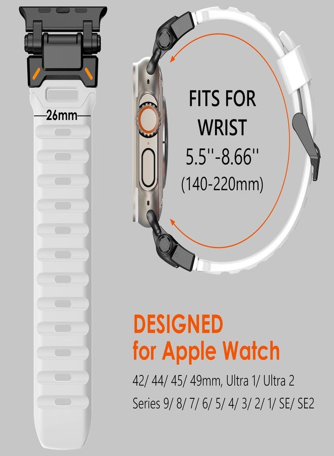 WINGLE FKM Rubber Bands for Apple Watch Band Ultra 3/2/1 Band Ultra 49mm Series 11 10 46mm 45mm 44mm 42mm SE 3/2/1 9 8 7 6 5 4 3 Men, Military Rugged Metal Connector Silicone iWatch Sport Bands, White - Image 5