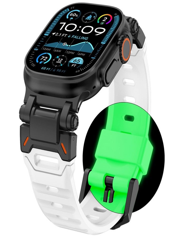 WINGLE FKM Rubber Bands for Apple Watch Band Ultra 3/2/1 Band Ultra 49mm Series 11 10 46mm 45mm 44mm 42mm SE 3/2/1 9 8 7 6 5 4 3 Men, Military Rugged Metal Connector Silicone iWatch Sport Bands, White - Image 1