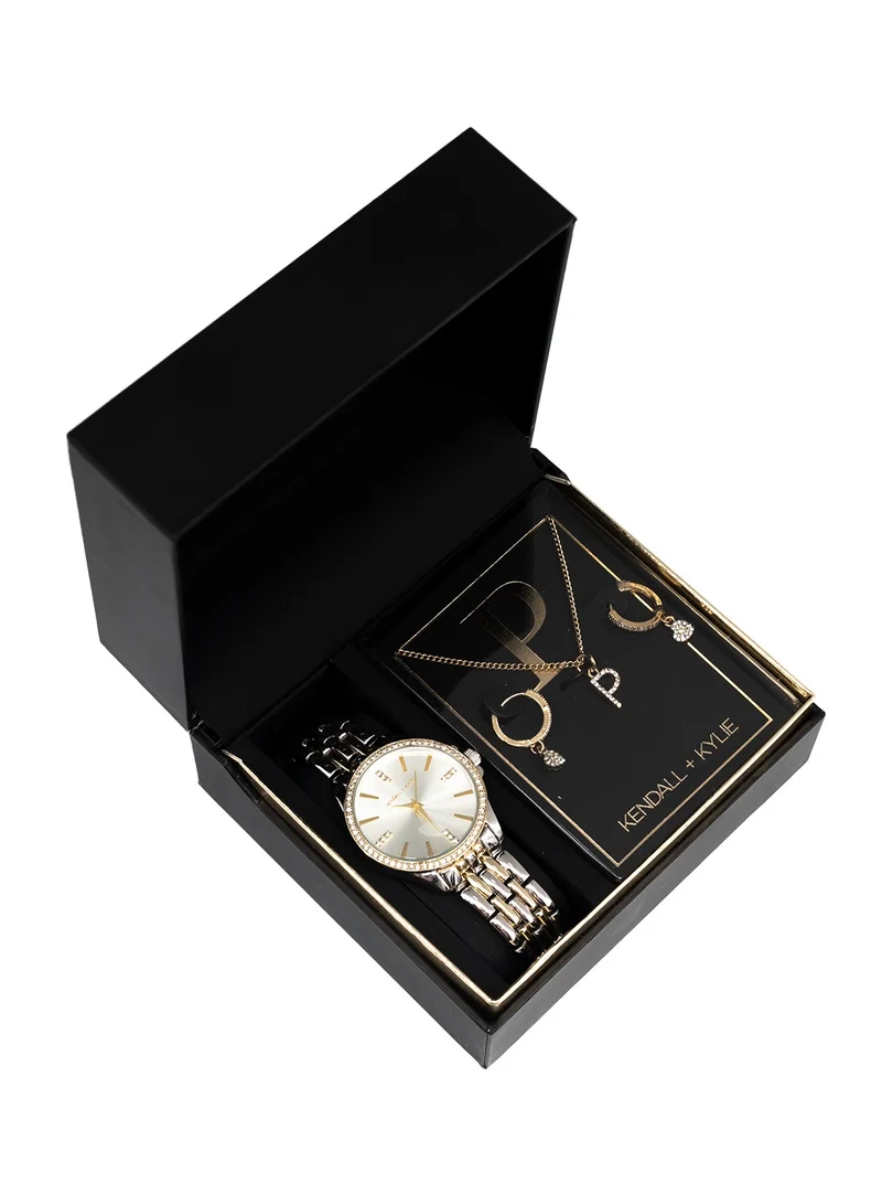 KENDALL + KYLIE Kendall + Kylie Women's Gold Analog Watch with Necklace and Earrings Set, A0949G-42-A27