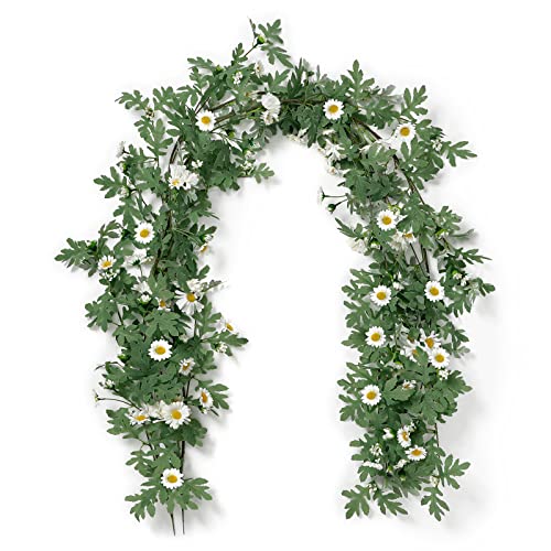 SOMYTING Artificial Daisy Garland Decorative Fake Flower Vine Hanging 56Ft Silk Flower Greenery for Home Garden Outdoor Ceremony Wedding Arch Floral Decor white2pcs