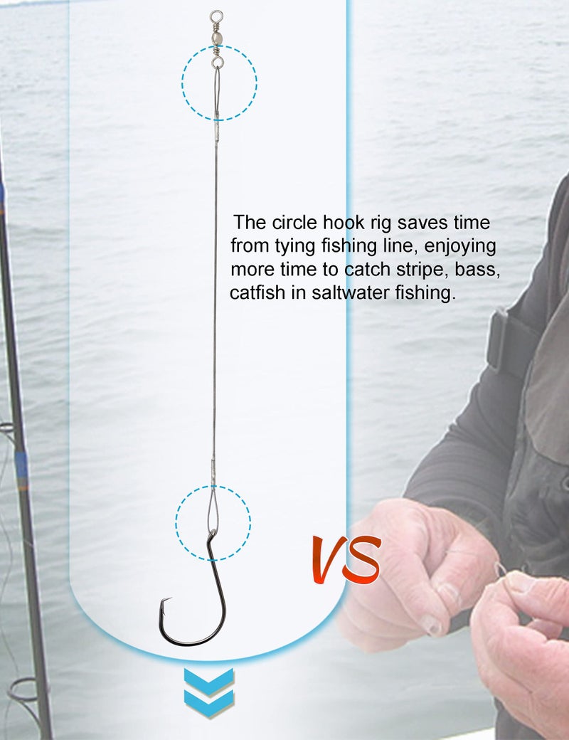 MAKABEE Circle Hooks Rigs Saltwater Steel Leader Wire, 25pcs 1/0 Heavy Duty Circle Hook with Leader Wire Bass Catfish Fishing Lure Rig - Image 3