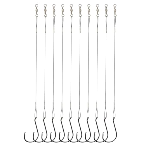 MAKABEE Circle Hooks Rigs Saltwater Steel Leader Wire, 25pcs 1/0 Heavy Duty Circle Hook with Leader Wire Bass Catfish Fishing Lure Rig - Image 1
