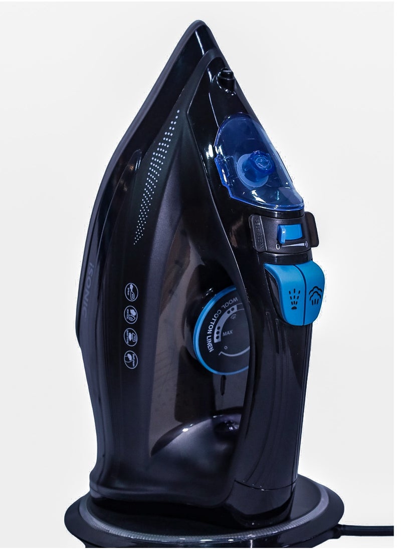 Steam Iron with Ceramic Soleplate, 380ml Water Tank, Powerful Steam Burst, Adjustable Thermostat, Shockproof Body,  Steam Vents for Even Heat Distribution, 380 ml 2400 W IN301 Black