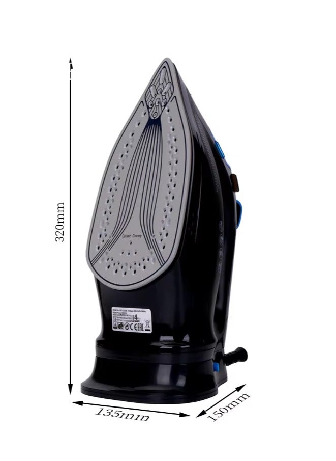 Steam Iron with Ceramic Soleplate, 380ml Water Tank, Powerful Steam Burst, Adjustable Thermostat, Shockproof Body,  Steam Vents for Even Heat Distribution, 380 ml 2400 W IN301 Black