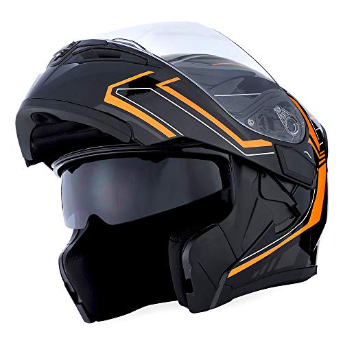 1Storm Motorcycle Modular Full Face Helmet Flip up Dual Visor Sun Shield: HB89 Arrow Orange - Image 2